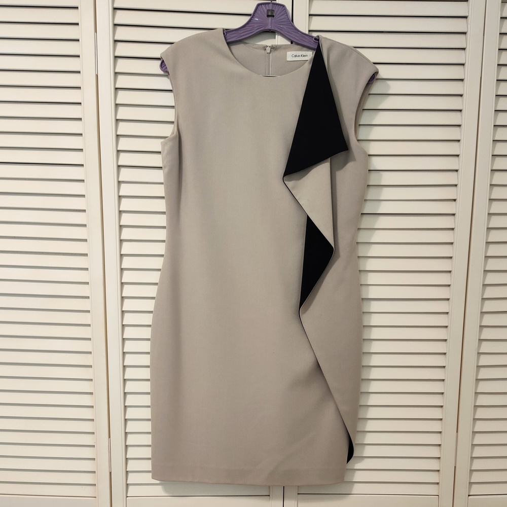 Calvin Klein Asymmetrical Ruffled Sheath Dress